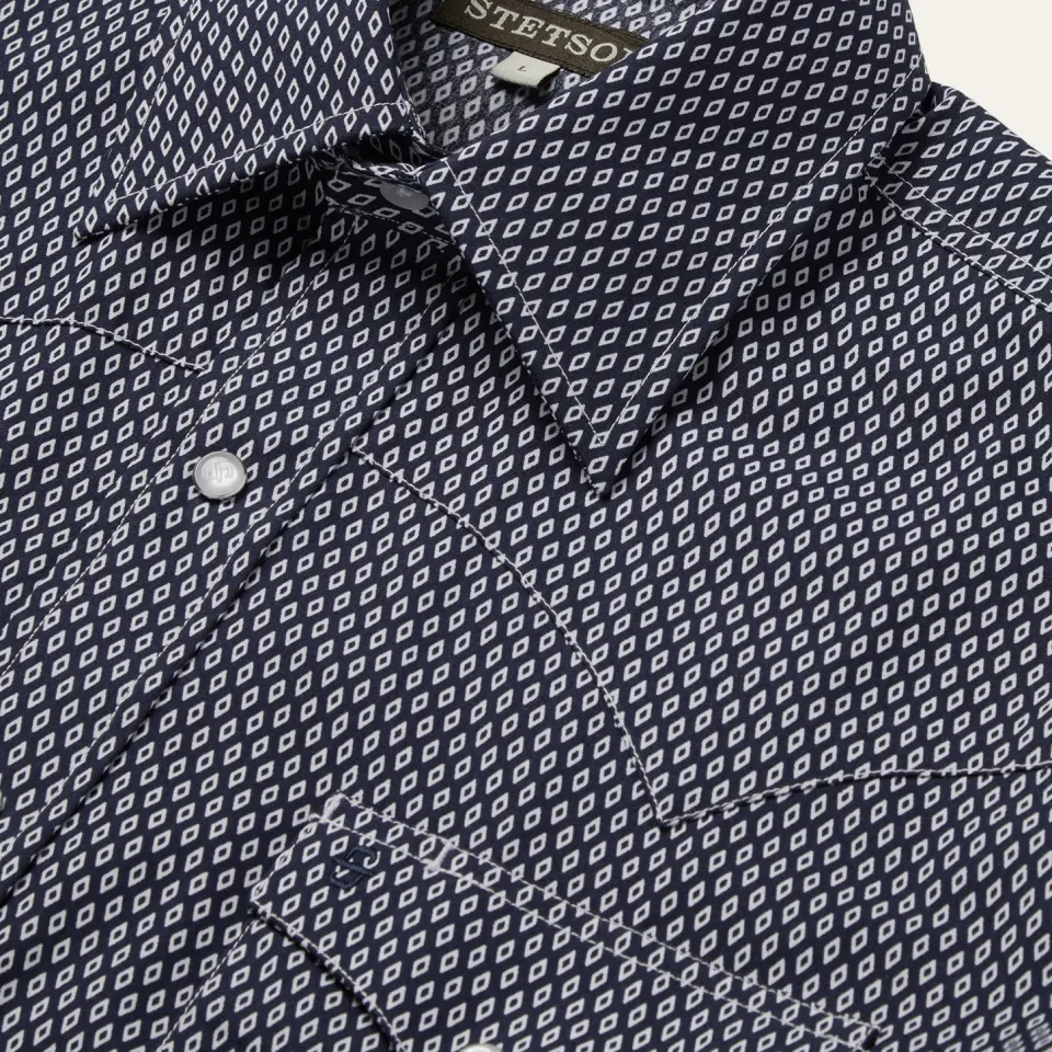 Discount Stetson Diamond Geo Western Shirt Blue