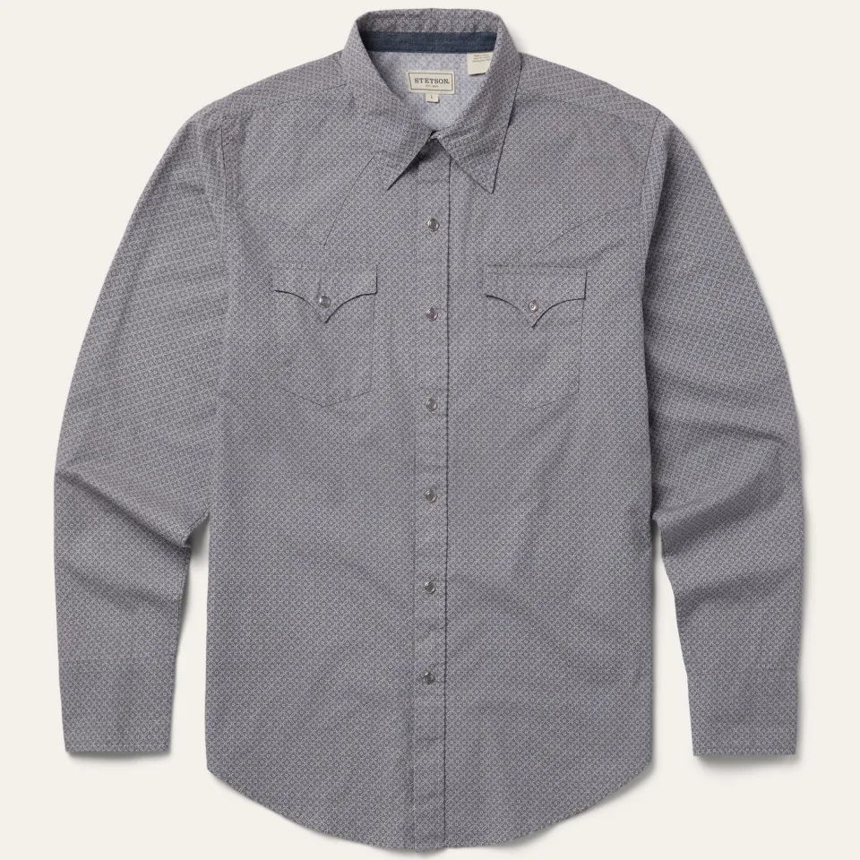 Outlet Stetson Diamond Print Western Shirt Grey