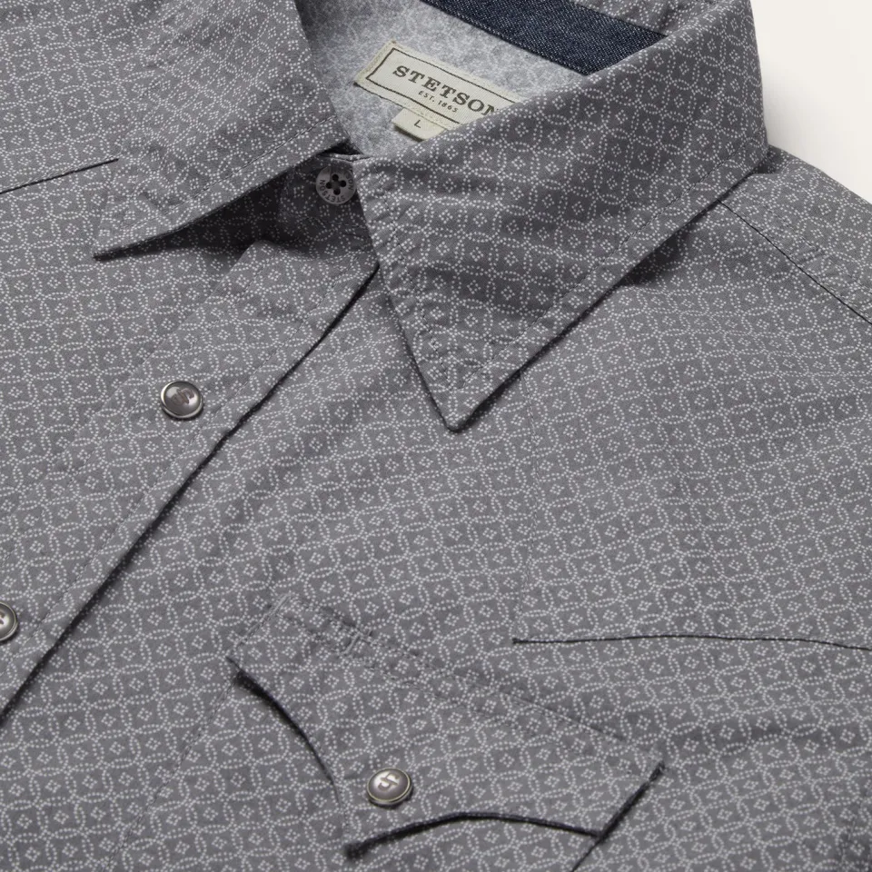 Outlet Stetson Diamond Print Western Shirt Grey