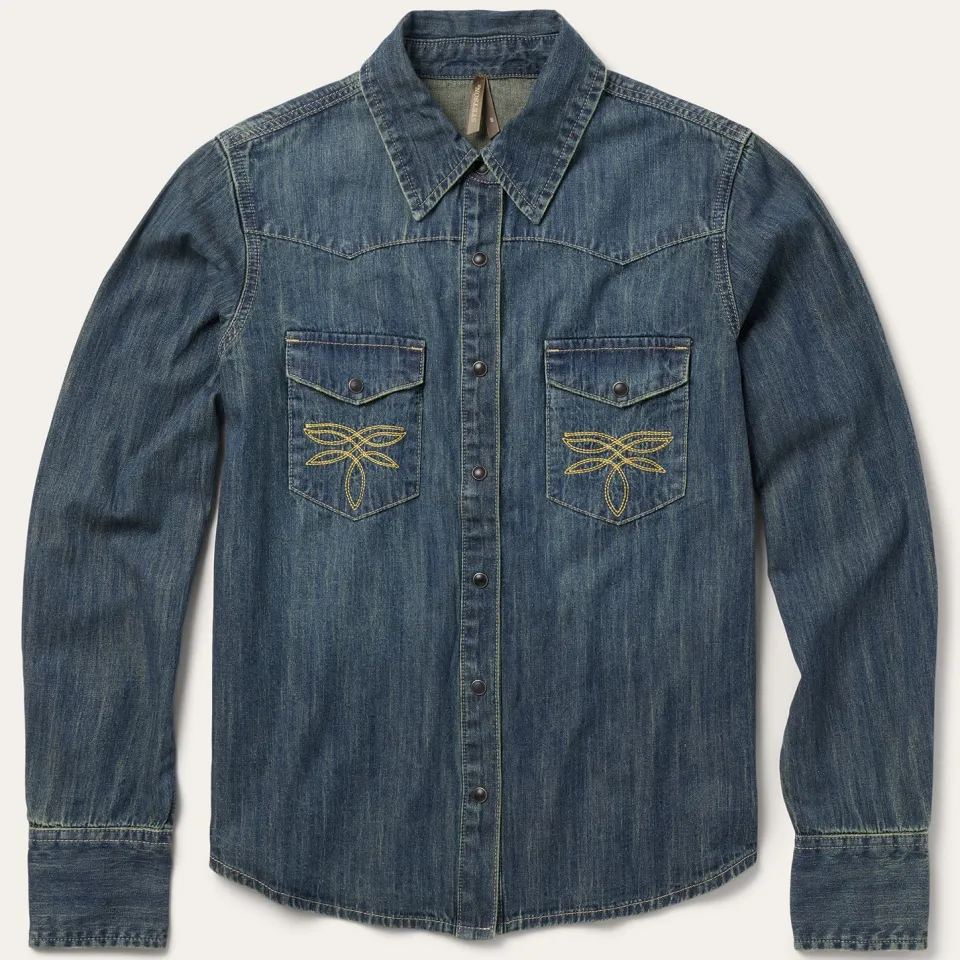 Hot Stetson Dirty Denim Boyfriend Fit Shirt Blue