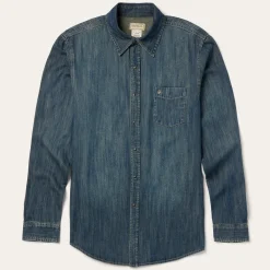 Outlet Stetson Dirty Denim Western Shirt Blue