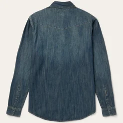 Outlet Stetson Dirty Denim Western Shirt Blue