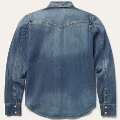 New Stetson Distressed Denim Shirt Blue