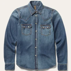 Sale Stetson Distressed Denim Shirt Blue