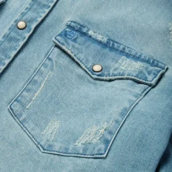 Hot Stetson Distressed Denim Western Shirt Blue
