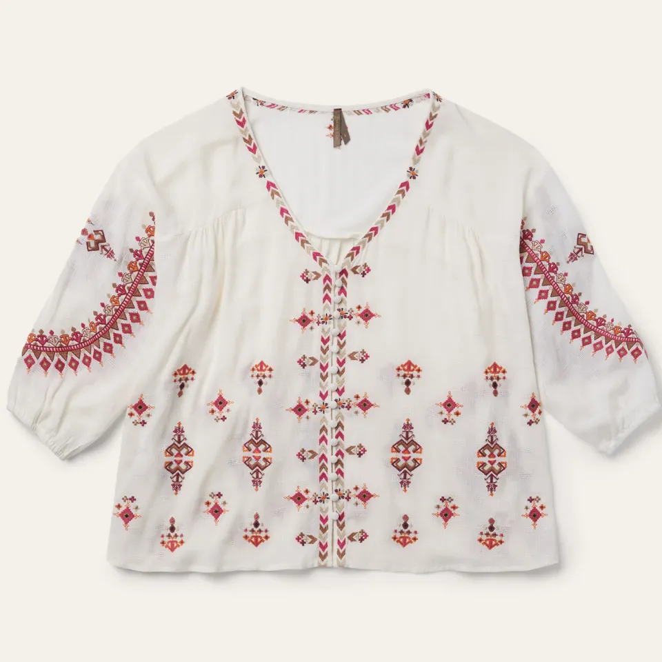New Stetson Dobby Peasant Blouse White