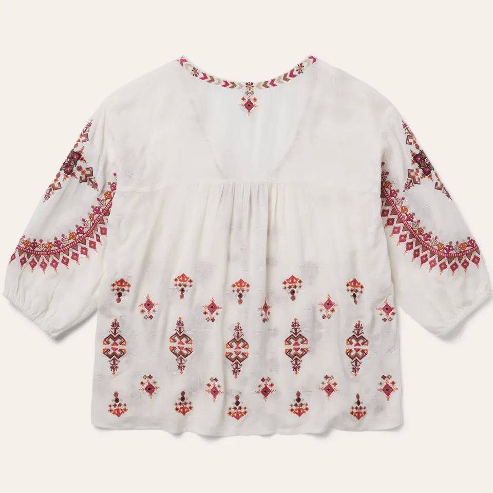 New Stetson Dobby Peasant Blouse White