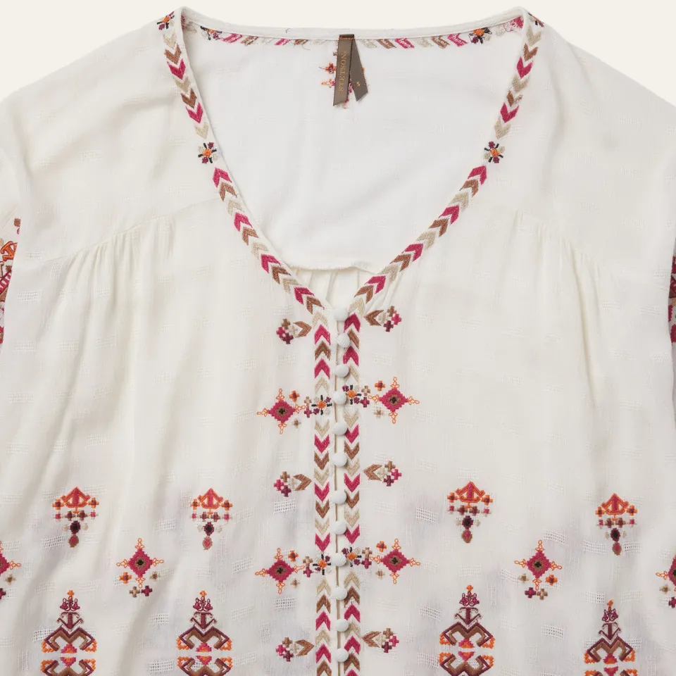 New Stetson Dobby Peasant Blouse White