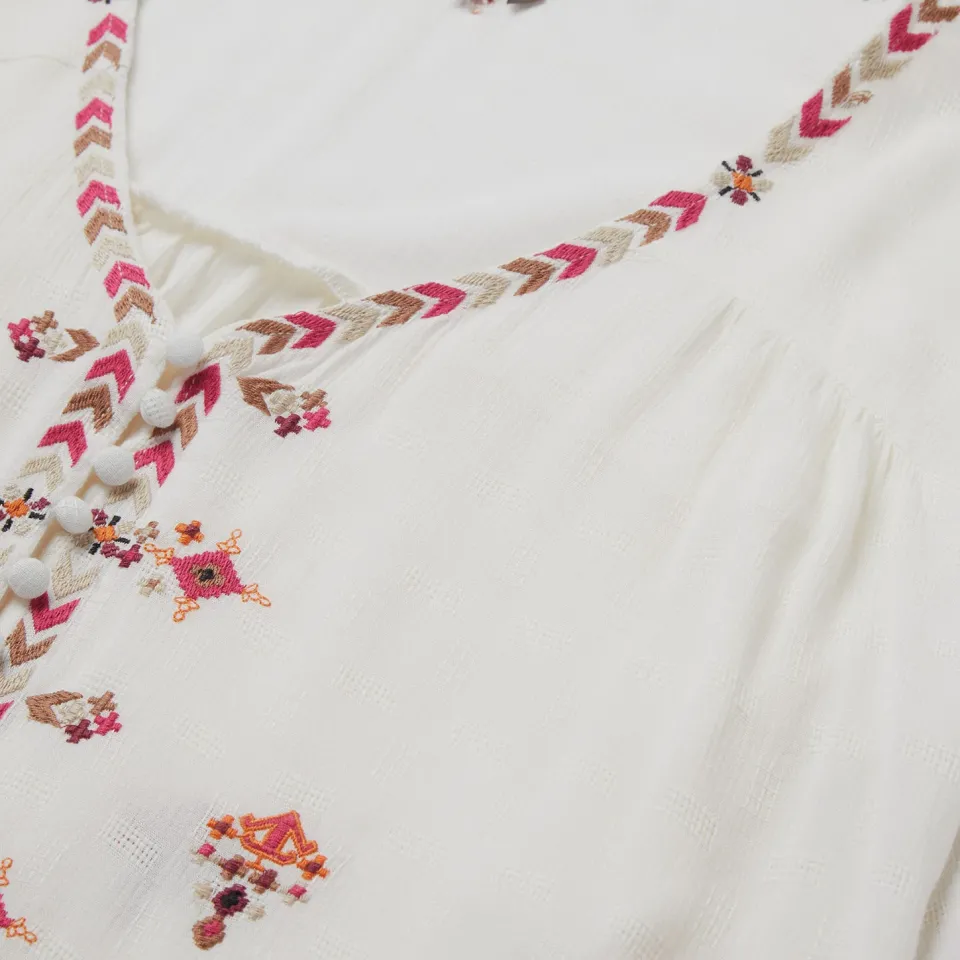 New Stetson Dobby Peasant Blouse White