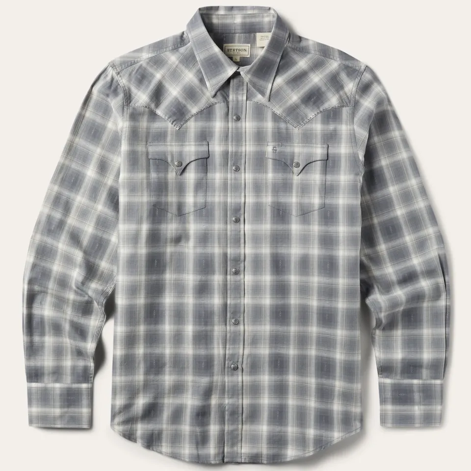 Online Stetson Dobby Twill Plaid Shirt Brown