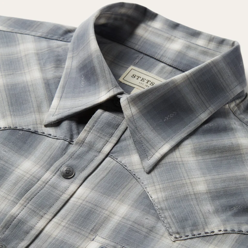 Online Stetson Dobby Twill Plaid Shirt Brown