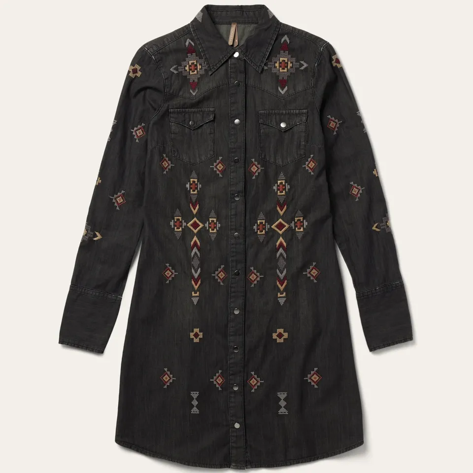 Clearance Stetson Embroidered Denim Shirt Dress Black
