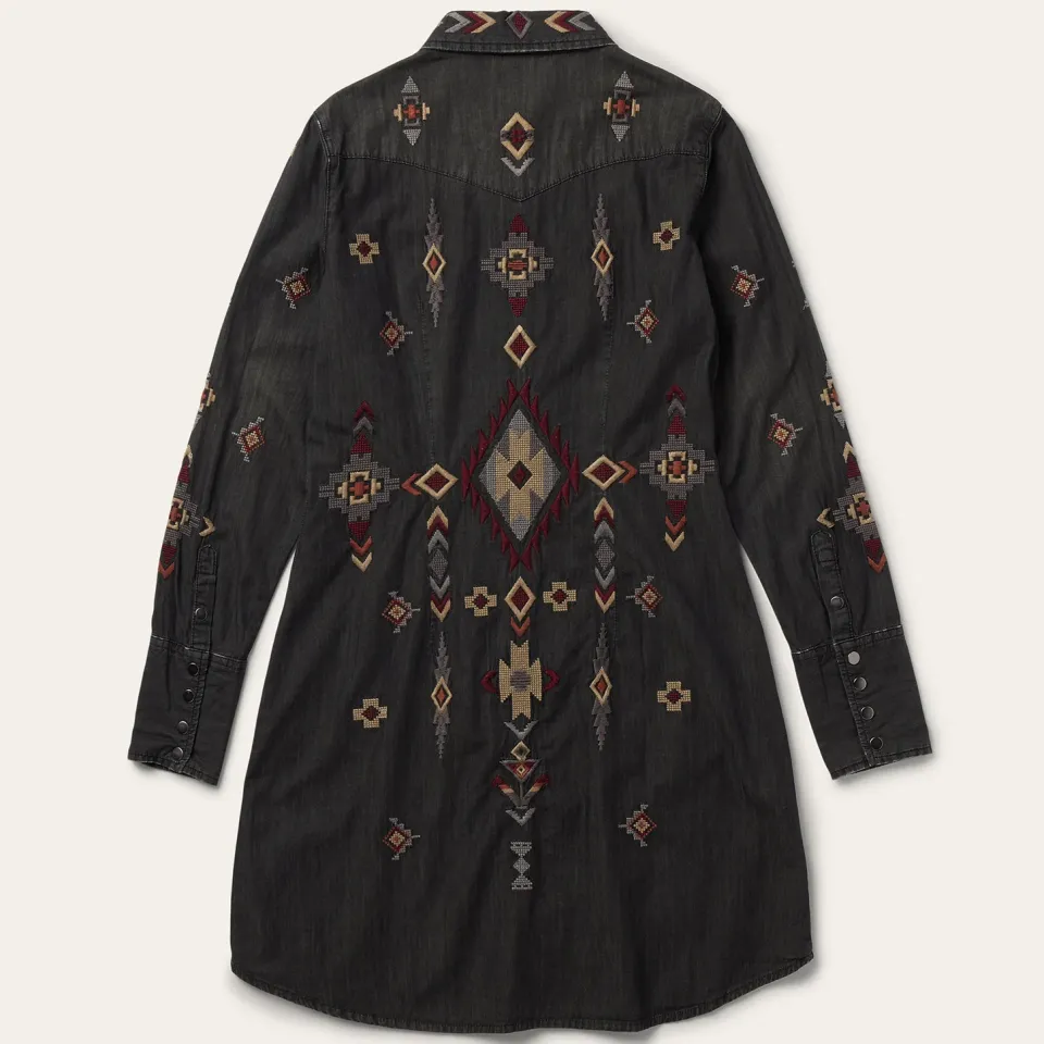 Clearance Stetson Embroidered Denim Shirt Dress Black