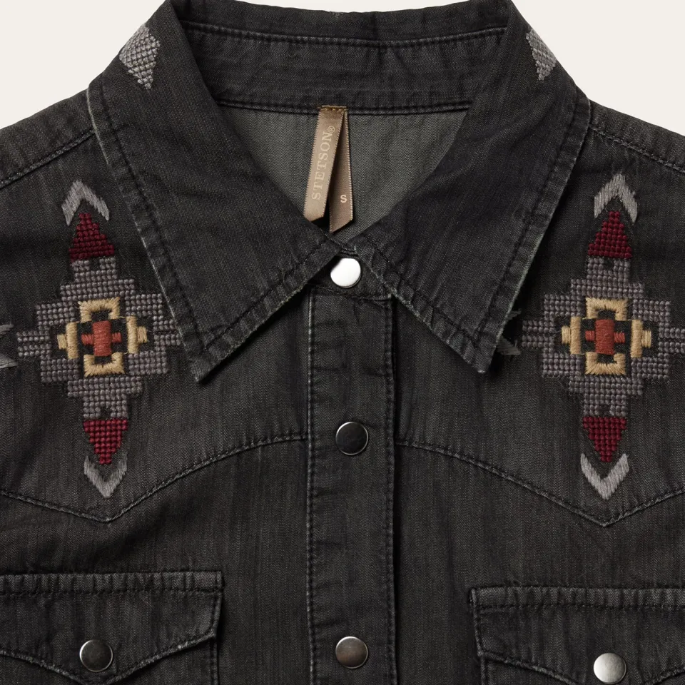 Clearance Stetson Embroidered Denim Shirt Dress Black