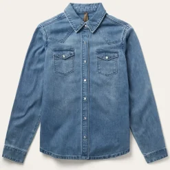 New Stetson Embroidered Boyfriend Fit Denim Shirt Blue