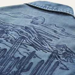 New Stetson Embroidered Boyfriend Fit Denim Shirt Blue