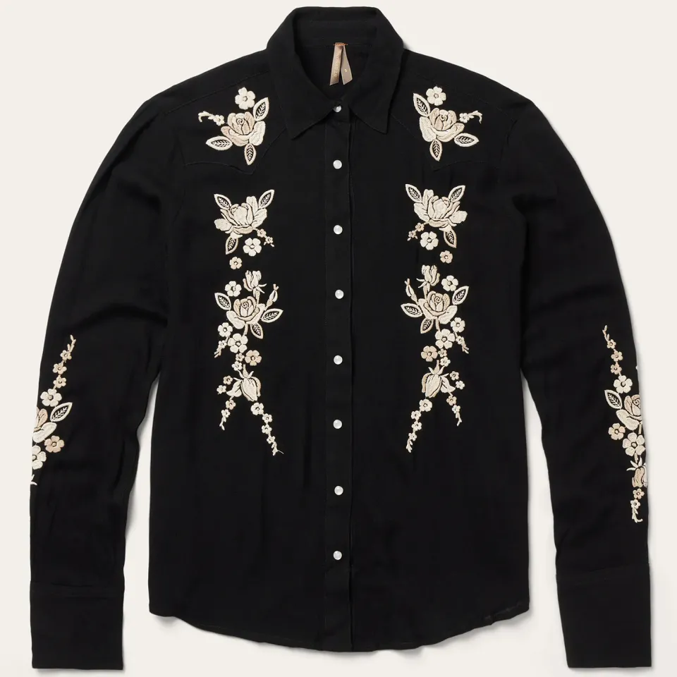 Hot Stetson Embroidered Crepe Western Shirt Black