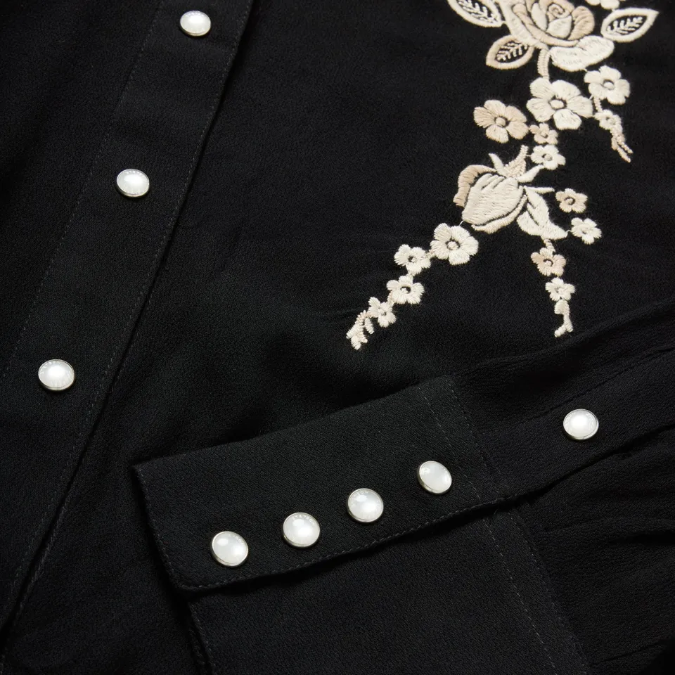 Hot Stetson Embroidered Crepe Western Shirt Black