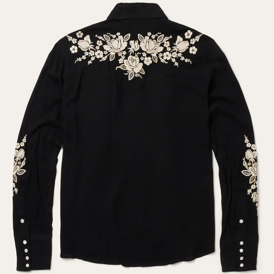 Sale Stetson Embroidered Crepe Western Shirt Black