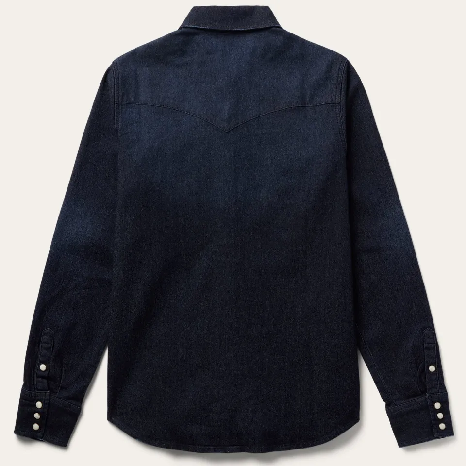 New Stetson Embroidered Dark Denim Snap Front Blouse Blue