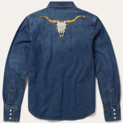 Stetson Embroidered Dark Denim Western Shirt Blue