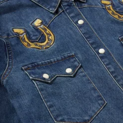 Stetson Embroidered Dark Denim Western Shirt Blue