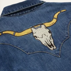 Discount Stetson Embroidered Dark Denim Western Shirt Blue