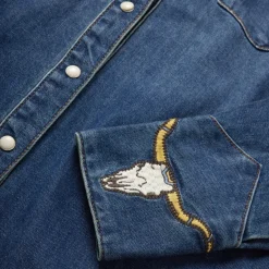Discount Stetson Embroidered Dark Denim Western Shirt Blue