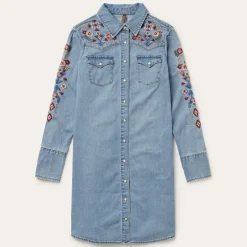 Sale Stetson Embroidered Denim Shirt Dress Blue