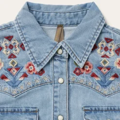 Sale Stetson Embroidered Denim Shirt Dress Blue