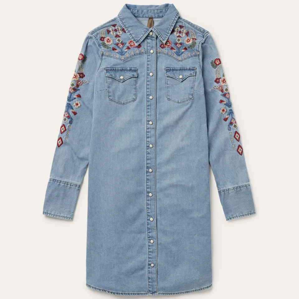 Outlet Stetson Embroidered Denim Shirt Dress Blue