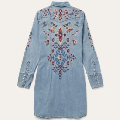 Outlet Stetson Embroidered Denim Shirt Dress Blue