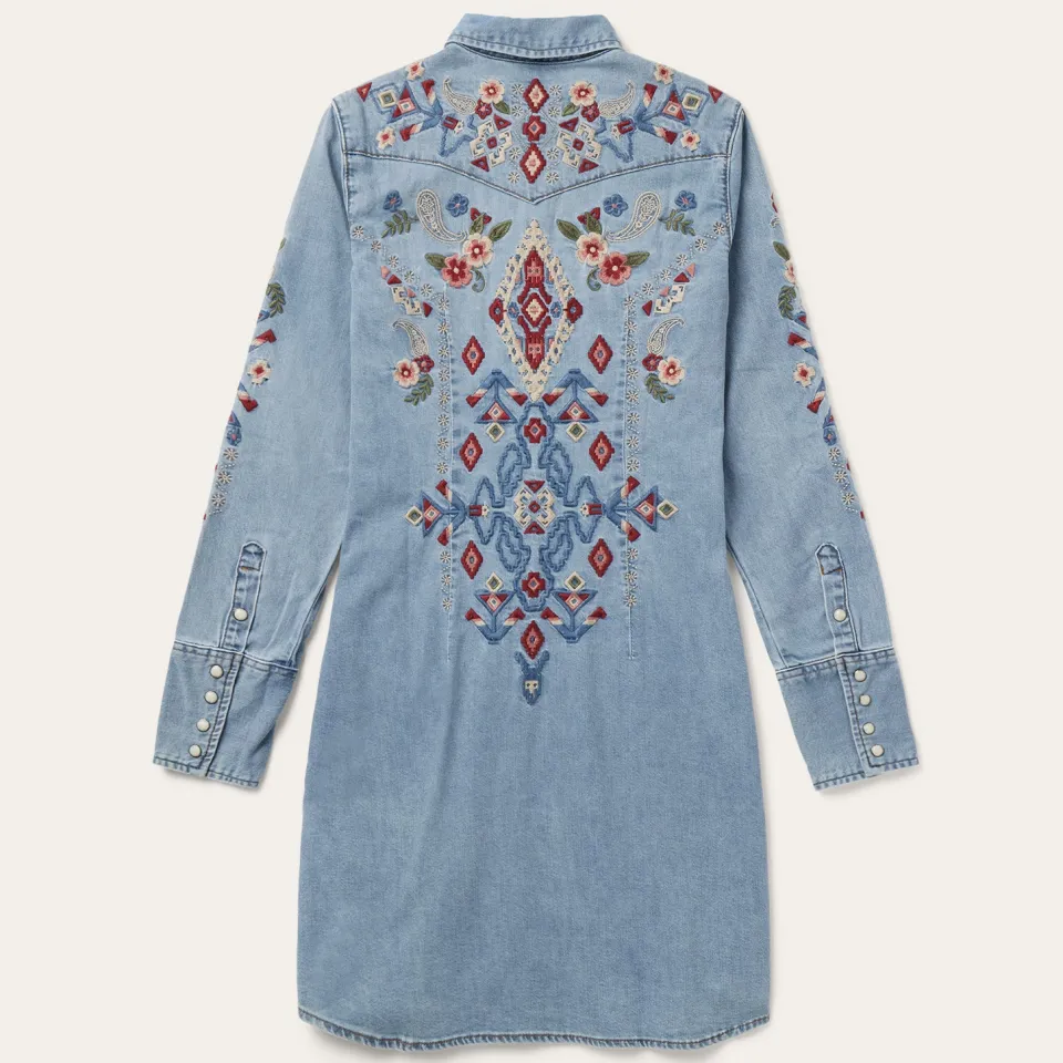 Outlet Stetson Embroidered Denim Shirt Dress Blue