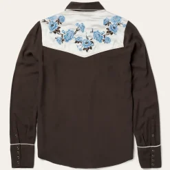 New Stetson Embroidered Rayon Western Shirt Brown