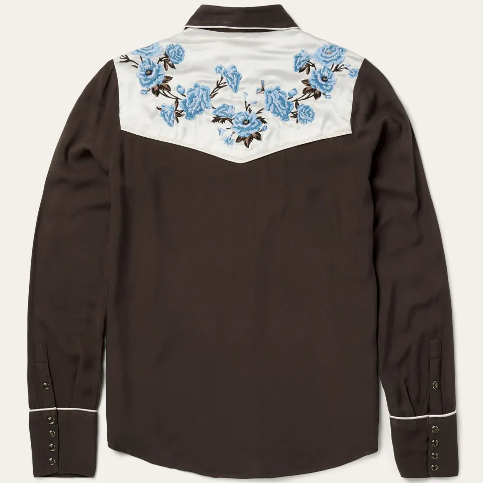 New Stetson Embroidered Rayon Western Shirt Brown