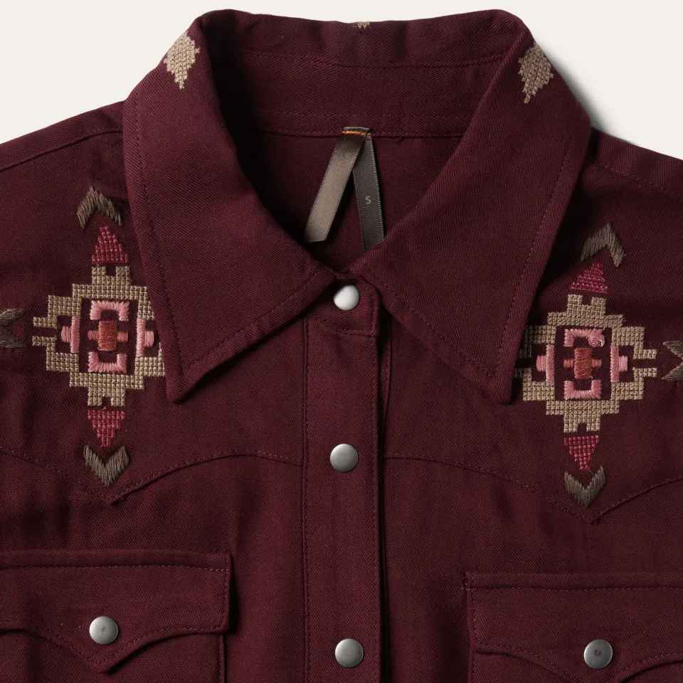 Outlet Stetson Embroidered Shirt Dress Wine