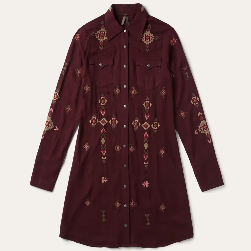 Discount Stetson Embroidered Shirt Dress Wine