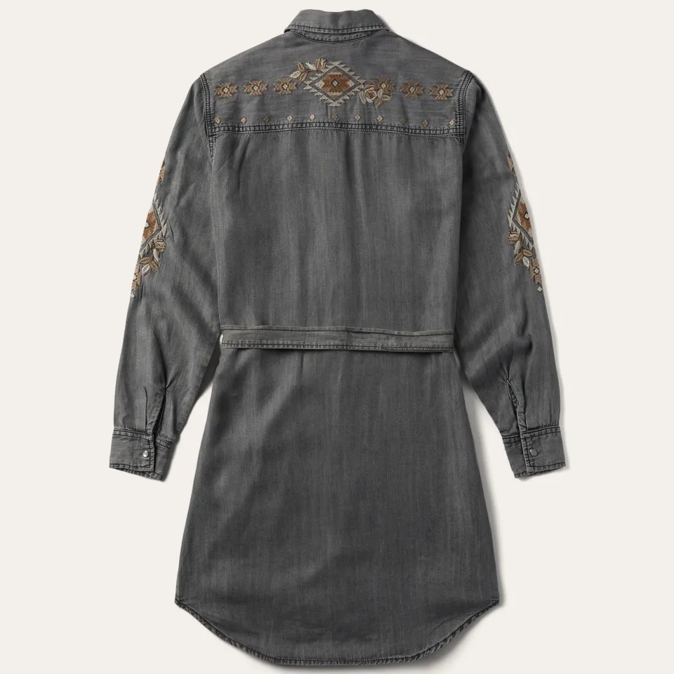 New Stetson Embroidered Snap Front Shirt Dress Black