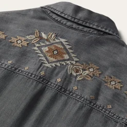 New Stetson Embroidered Snap Front Shirt Dress Black