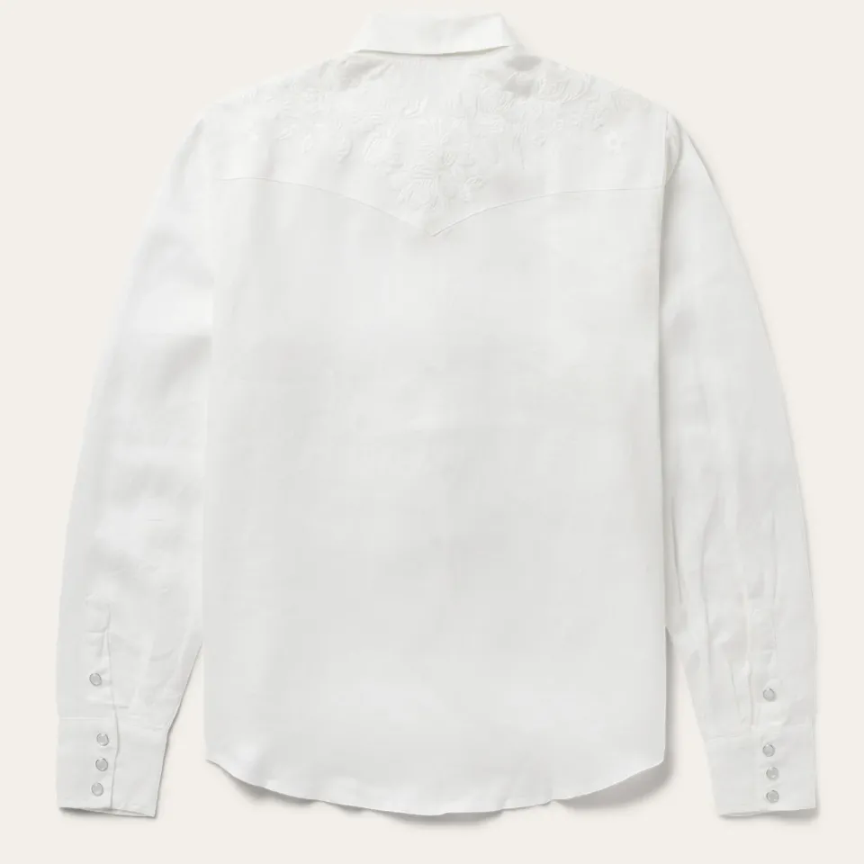 Outlet Stetson Embroidered Tonal Stripe Linen Blouse White