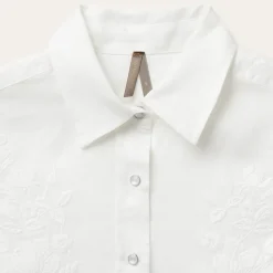 Outlet Stetson Embroidered Tonal Stripe Linen Blouse White