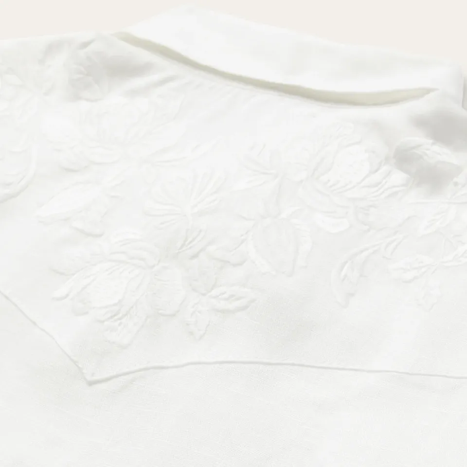 Outlet Stetson Embroidered Tonal Stripe Linen Blouse White