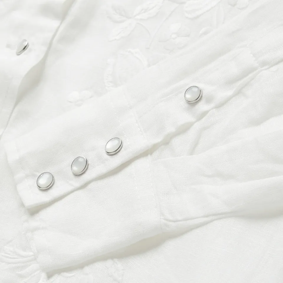 Outlet Stetson Embroidered Tonal Stripe Linen Blouse White
