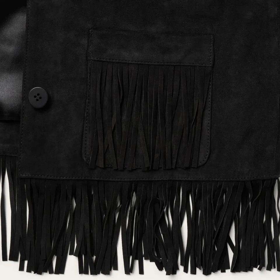 Best Stetson Fringe Suede Jacket Black