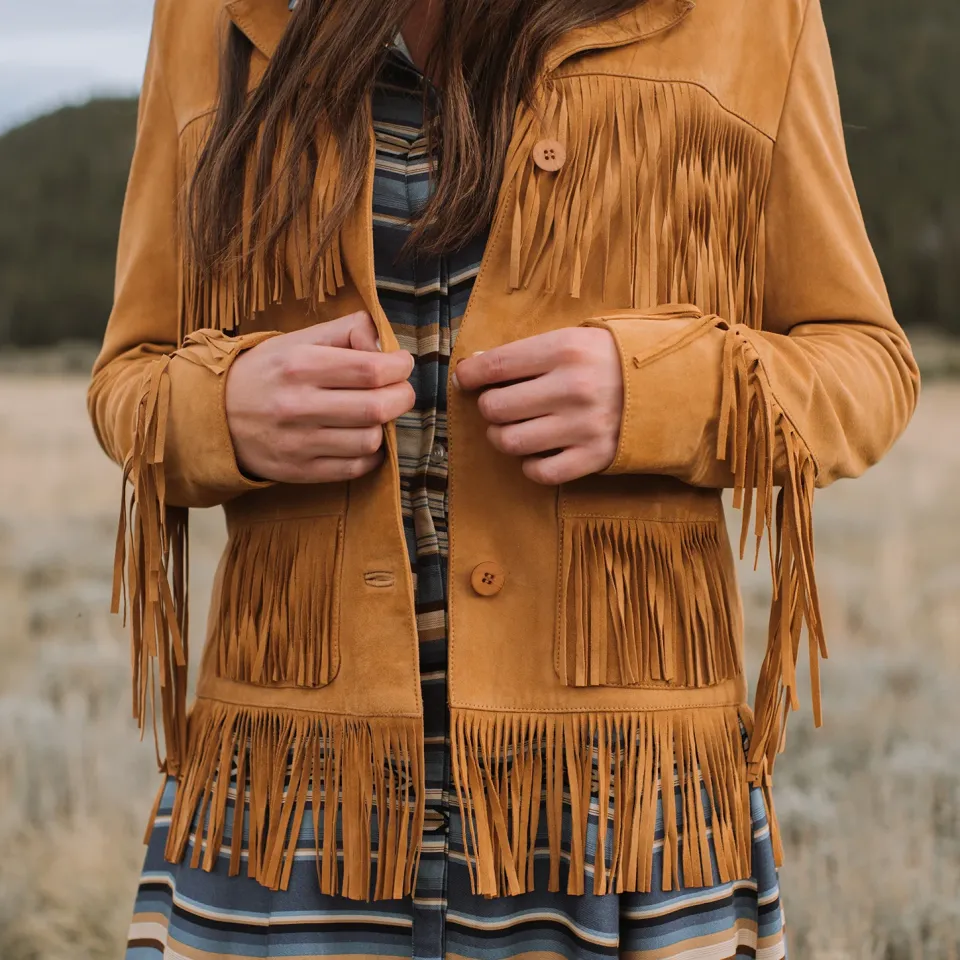 Discount Stetson Fringe Suede Jacket Tan