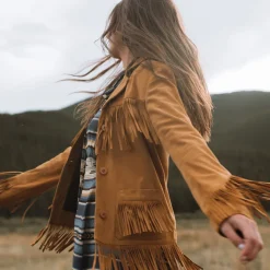 Discount Stetson Fringe Suede Jacket Tan