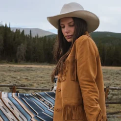 Discount Stetson Fringe Suede Jacket Tan