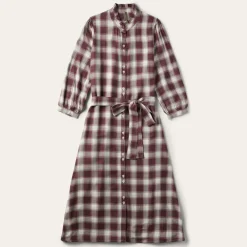 New Stetson Gaucho Plaid Prairie Shirt Dress Wine