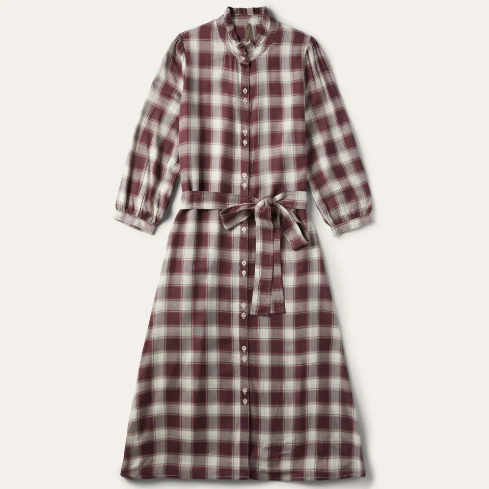 New Stetson Gaucho Plaid Prairie Shirt Dress Wine