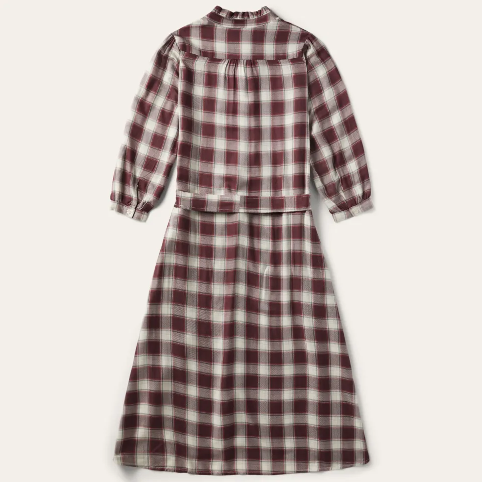 New Stetson Gaucho Plaid Prairie Shirt Dress Wine